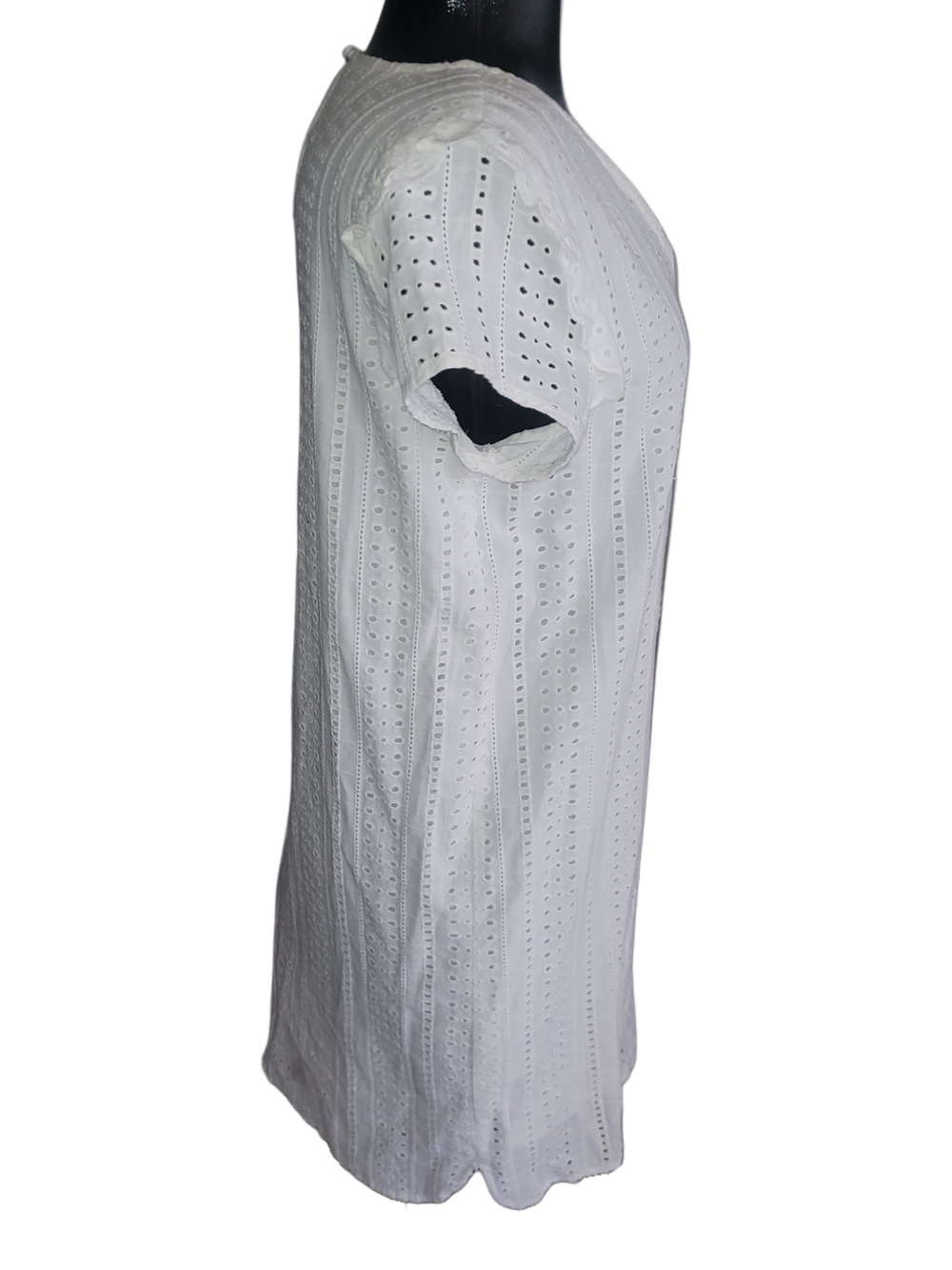 Ichi White Cotton Eyelet V-Neck Mid-length Shift Dress Size 40 - Picture 5 of 7